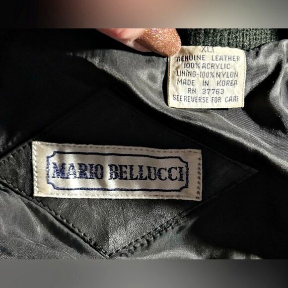 Vintage Mario Bellucci Black Genuine Leather Knit Sweater Bomber Jacket~XLT~ - Picture 7 of 7